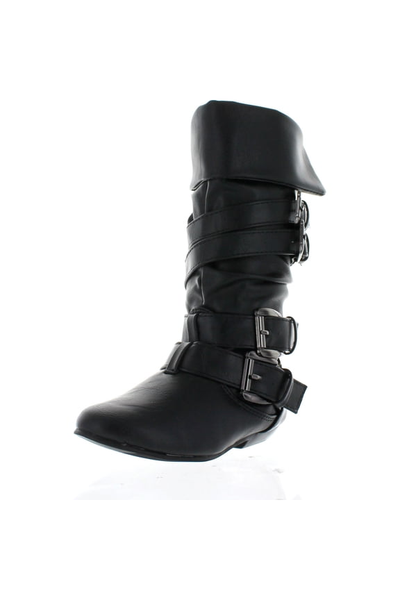 TAMIKA-42K Children Girl's Comfort Slouch Cozy Slip On Buckle Boots, Black, 10