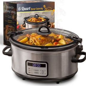 LINKChef 6-Quart Digital Programmable Oval Slow Cooker with Locking Lid, Stainless Steel Exterior, Black