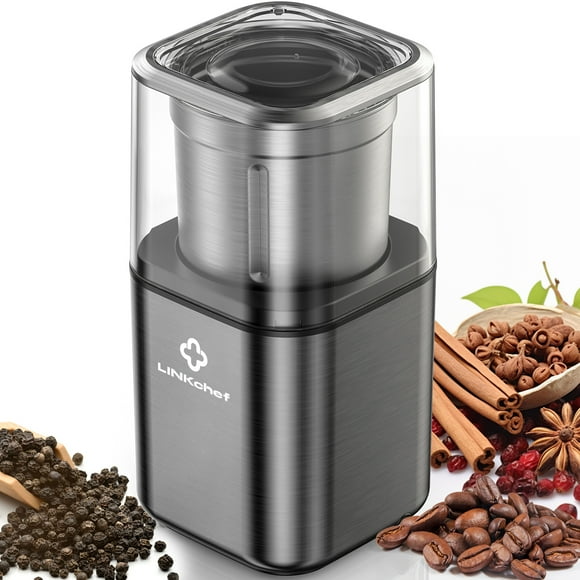 LINKChef Coffee Grinder, Coffee Bean Grinder, Spice Grinder with Stainless Steel Four Blades Perfect for Coffee Beans, Spice, Tea (Black)