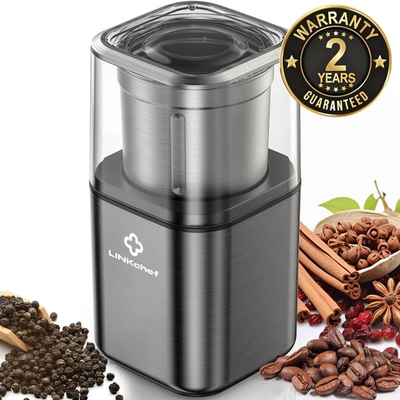 LINKChef Coffee Grinder, Coffee Bean Grinder, Spice Grinder with Stainless Steel Four Blades Perfect for Coffee Beans, Spice, Tea (Black)