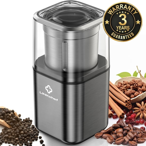 LINKChef Coffee Grinder, Coffee Bean Grinder, Spice Grinder with Stainless Steel Four Blades Perfect for Coffee Beans, Spice, Tea (Black)