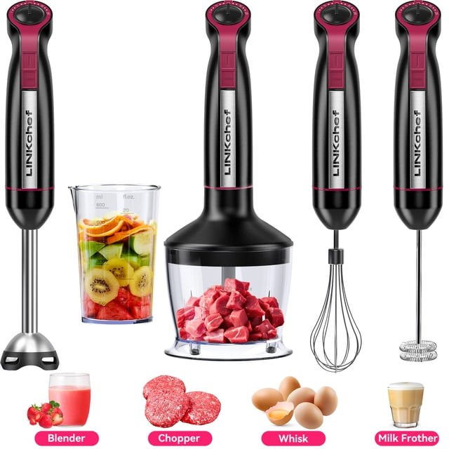 LINKChef Immersion Blender, 1000W 20-Speed 5-in-1 Hand Blender with Turbo Mode, Scratch-Resistant Stick Blender for Baby Food, Ice & Smoothie(Black)