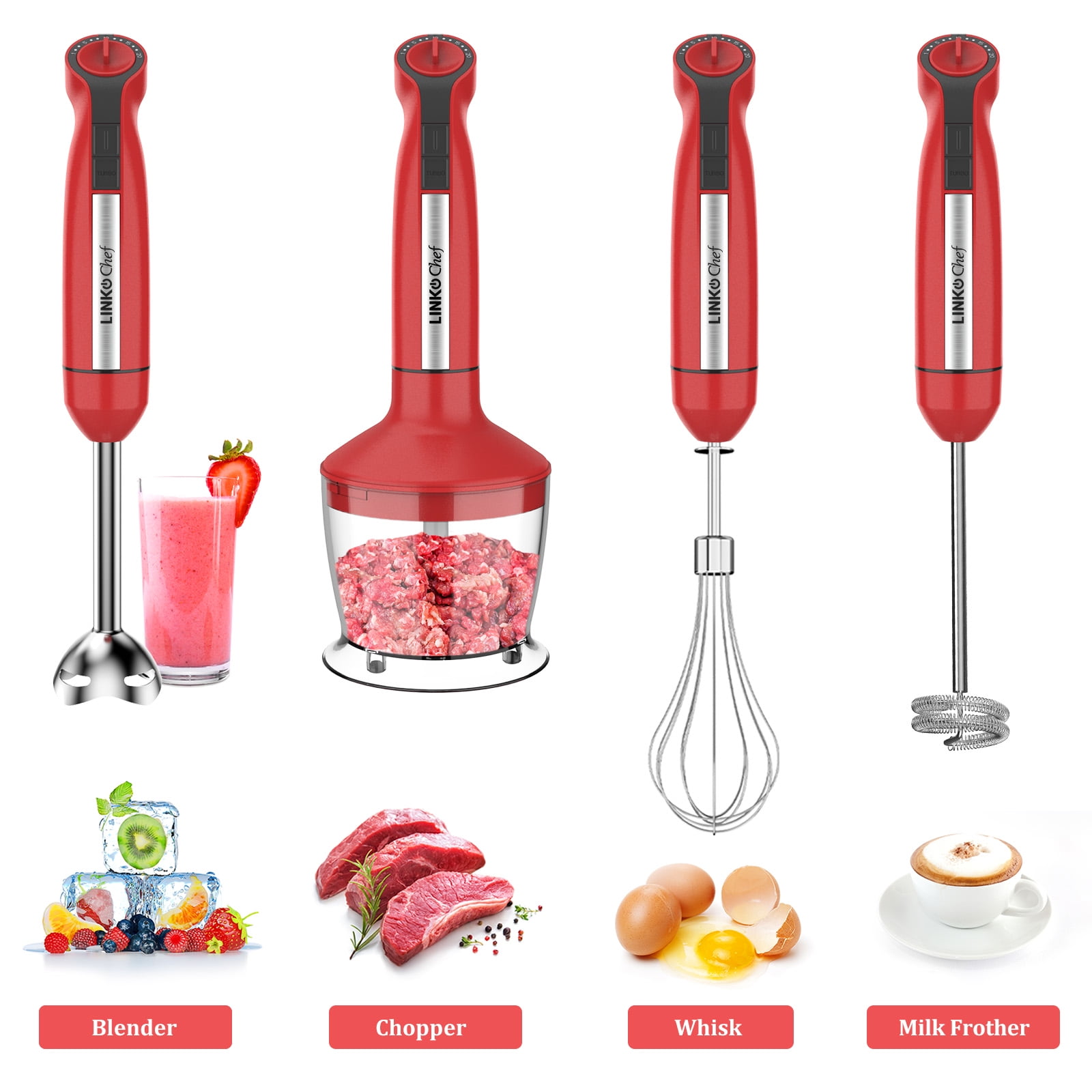 LINKChef Immersion Blender Handheld, Reinforced 800 Watt 5 Speed Turbo  Immersion Blender, Hand Blender for Shakes and Smoothies, 304 Stainless  Steel