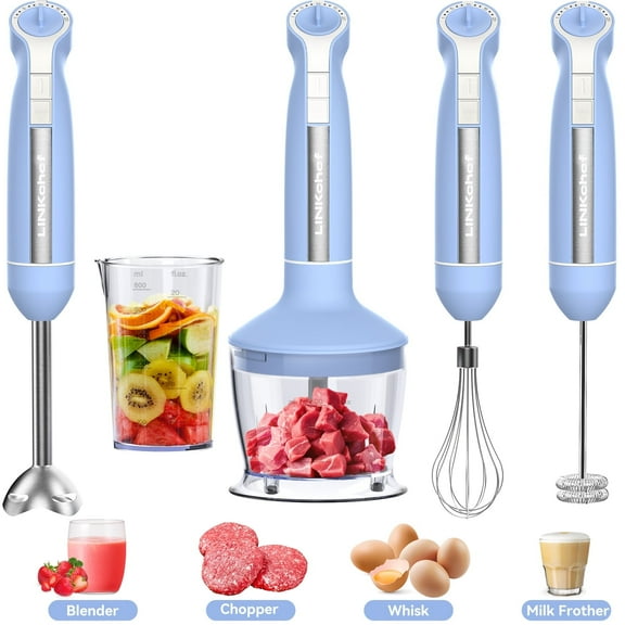 LINKChef Immersion Blender, 20-Speed 1000W 5-in-1 Immersion Hand Blender, Stick Blender with Turbo Mode, Baby Food Processor with Chopper, Blender for Kitchen with 600ml Beaker (Blue)