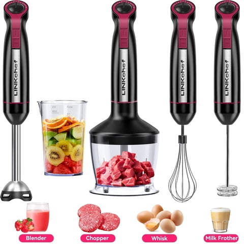 LINKChef Immersion Blender, 1000W 20-Speed 5-in-1 Hand Blender with Turbo Mode, Scratch-Resistant Stick Blender for Baby Food, Ice & Smoothie(Black)
