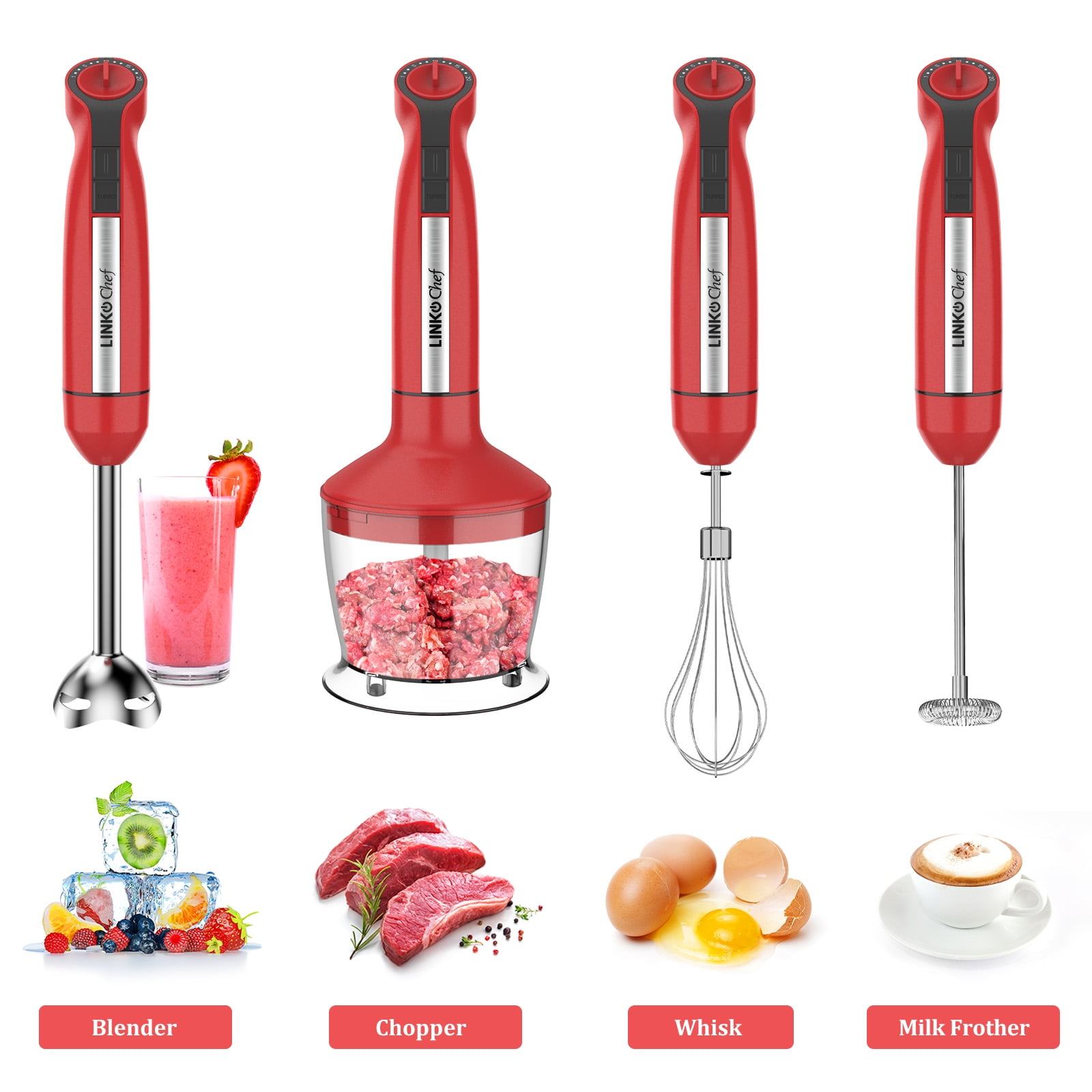LINKChef Immersion Blender, 20Speed Hand Blender, 800W 5in1 Immersion Hand Blender, Stick