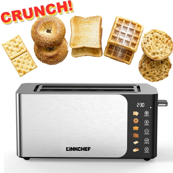 LINKChef Touch Screen 4-Slice Toaster, Stainless Steel, 6 Bread Types & 6 Shade Settings, Timer Countdown