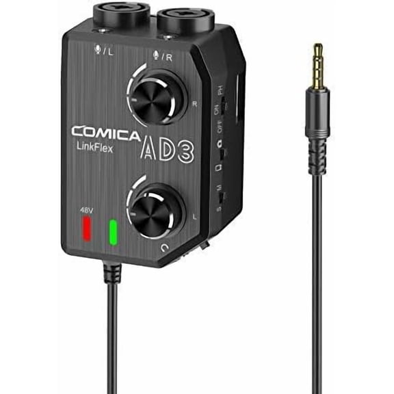 LINKFLEX AD3 Dual-channels XLR/6.35mm/3.5mm Audio Preamp Mixer with Support 48V Phantom Power, Mono/Stereo Output, Guitar Audio Interface for Cameras,Camcorders,iPhone,Android,Smartphones$$Music