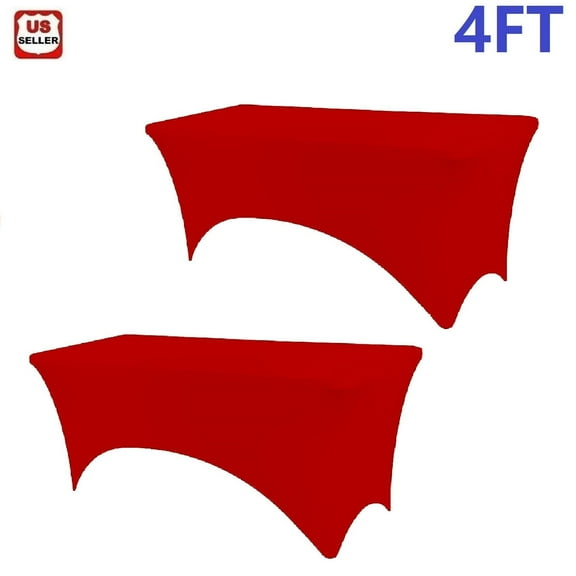 LINKPAL 2 Packs Stretch Spandex Tablecloth 4ft Fitted Rectangular Stretchable Elastic White Table Cover Fitted Washable Tablecloth for Wedding Party Exhibitions Cocktail Bar Patio Craft Table Cover