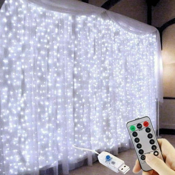 LINKPAL 300 LED Curtain Lights, 9.8ft x 9.8ft Fairy Lights with 8 Modes, String Hanging Lights, Remote Control, Perfect for Indoor/Outdoor Christmas, Wedding, Party Wall Decorations