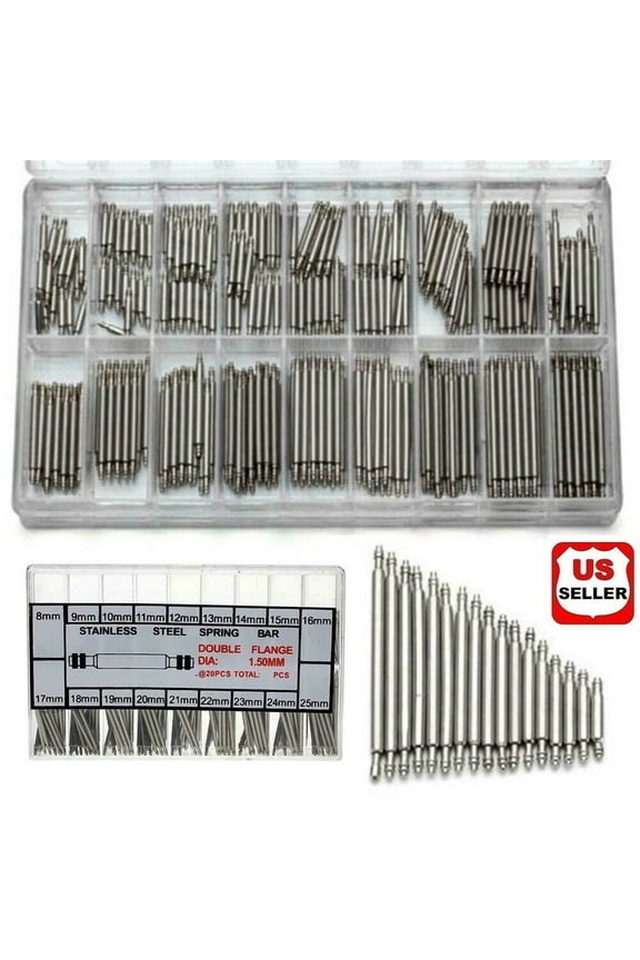 360Pcs 8-25mm Stainless Steel Watch Band Spring Bars Link, Strap Repair Parts Watchmaker Stainless Steel Tool Set Kit