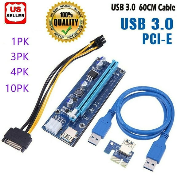 LINKPAL 3PK PCIE Riser 1X to 16X Graphics Extension for GPU Mining Powered Riser Adapter Card, 60cm USB 3.0 Cable, Two 6PIN and Molex 3 Power Options