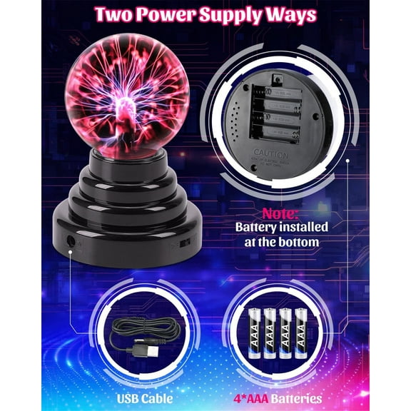 LINKPAL Plasma Ball: 3 Inch Plasma Globe Touch & Sound Sensitive Ball Lamp Electric Lightning Novelty Light for Parties, Home, Prop, Room Decoration, Christmas Gifts