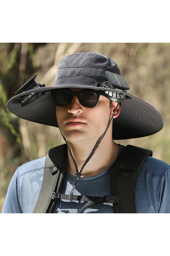Solar Fan Hat,Wide Brim Sun Hat with 2 Solar Fan, Fishing Hat with Fan for Men, 3 Speed Adjustable Hat with Solar Fans Built in
