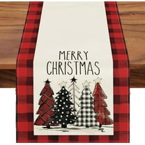 LINKPAL Waterclor Buffalo Plaid Christmas Trees Merry Xmas Table Runner, Seasonal Winter Holiday Kitchen Dining Table Decoration for Indoor Outdoor Home Party Decor 13 x 72 Inch