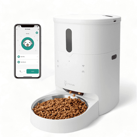 LINKSTYLE Automatic Cat Feeder, 3L WiFi & App Enabled Cat Feeder with Interactive Voice Recorder Clog-Free Food Dispenser - Up to 50 Portions 10 Meals Daily