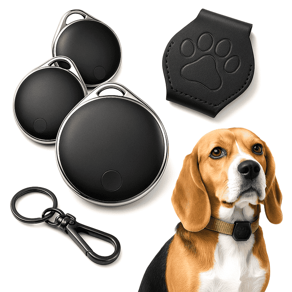 NIJITAG Smart Item Finder with Dog Collar case By LINKSTYLE — Unlimited Range with Apple Find My Network, Waterproof, No Subscription needed, iOS Only (3-Smart Tags + 1-Case)