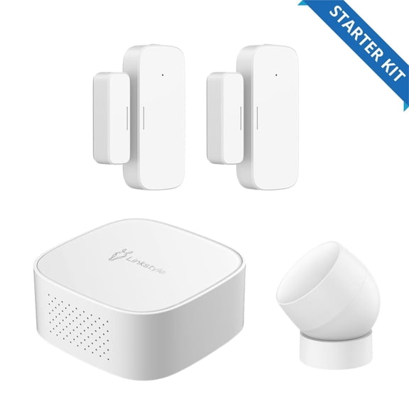 LINKSTYLE Smart Home Security Bundle, 4Pcs Security System Kit Includes Door and Window Sensors, PIR Motion Detection Sensor, Wireless Gateway Hub with App & Voice Controls