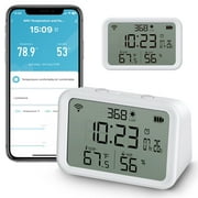 LINKSTYLE THLC Indoor Temperature and Humidity Sensor, 4-in-1 Smart Home Wi-Fi Thermometer Hygrometer Monitor for Automation with Home Appliances, App Notifications, Alarm Clock, Free Data Storage