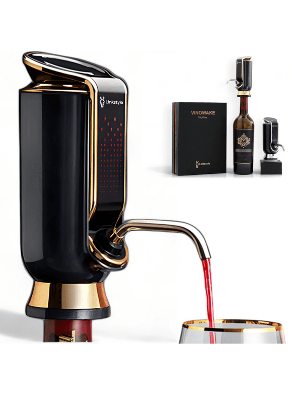 LINKSTYLE TRIOVINO, 3-in-1 Premium Wine Aerator, Dispenser and Vacuum Saver - For Improving Taste & Aroma and Wine Preservation (GOLD)