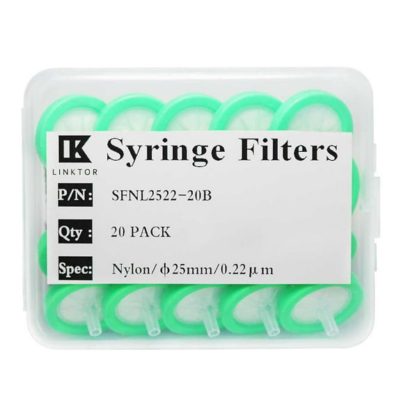 LINKTOR Orangnic Filtration Nylon Syringe Filter, 25mm Diameter 0.22 μm Pore Size, Non-Sterile 20 PCS