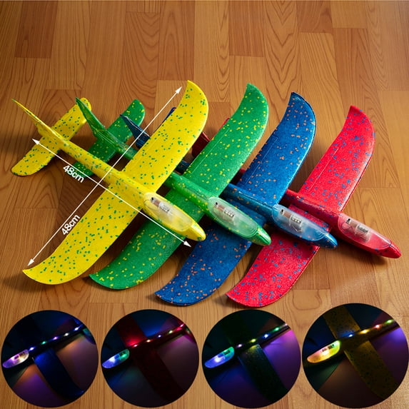 LINL Foam Airplane Toys For Kids Toddler Aircraft Hand Throwing Planes 18.9" Flying Aeroplane Model Outdoor Sports Toys-2 Aerobatic Flight Mode For Child Birthday Party Gift(With LED Lights)