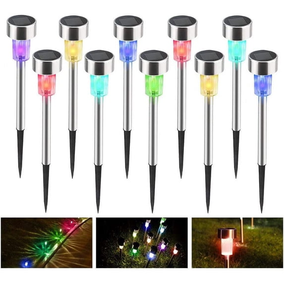 LINLIN 10 Pack Solar Landscape Lights, Stainless Steel Waterproof Garden Solar Lights Landscape Pathway Lights for Patio Lawn Yard Outdoor Security