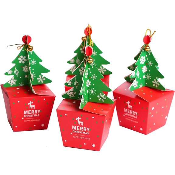 LINLIN 10 Pieces Christmas Cupcake Boxes Gift Boxes Gift Bag Xmas Tree Party Favour Decoration for Kids Party Supplies