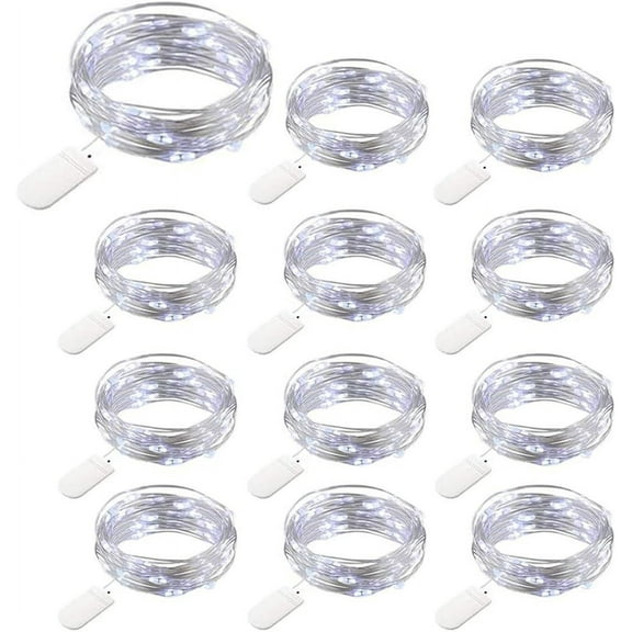 LINLIN 12 PCS LED Fairy String Lights Battery Operated, 20 LEDs 6.5Ft/2M Micro Copper Wire Lights, Waterproof Christmas Starry Decor Rope Lamps for DIY Wedding Party Festival Decorations