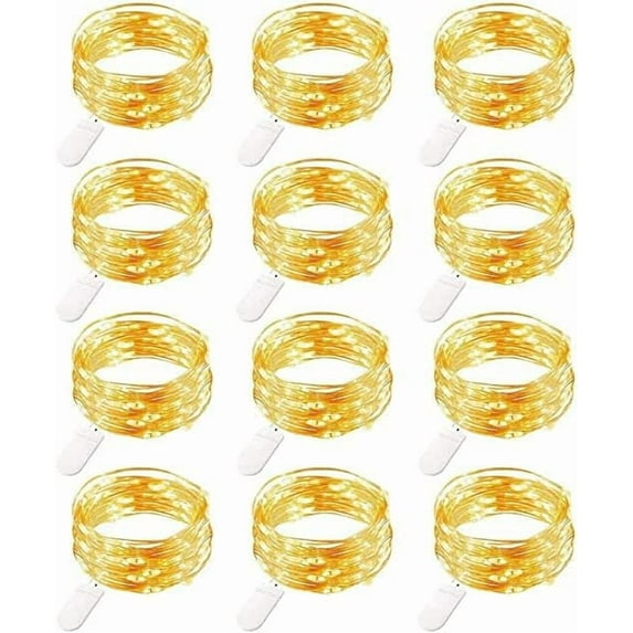 LINLIN 12 PCS LED Fairy String Lights Battery Operated, 20 LEDs 6.5Ft/2M Micro Copper Wire Lights, Waterproof Christmas Starry Decor Rope Lamps for DIY Wedding Party Festival Decorations
