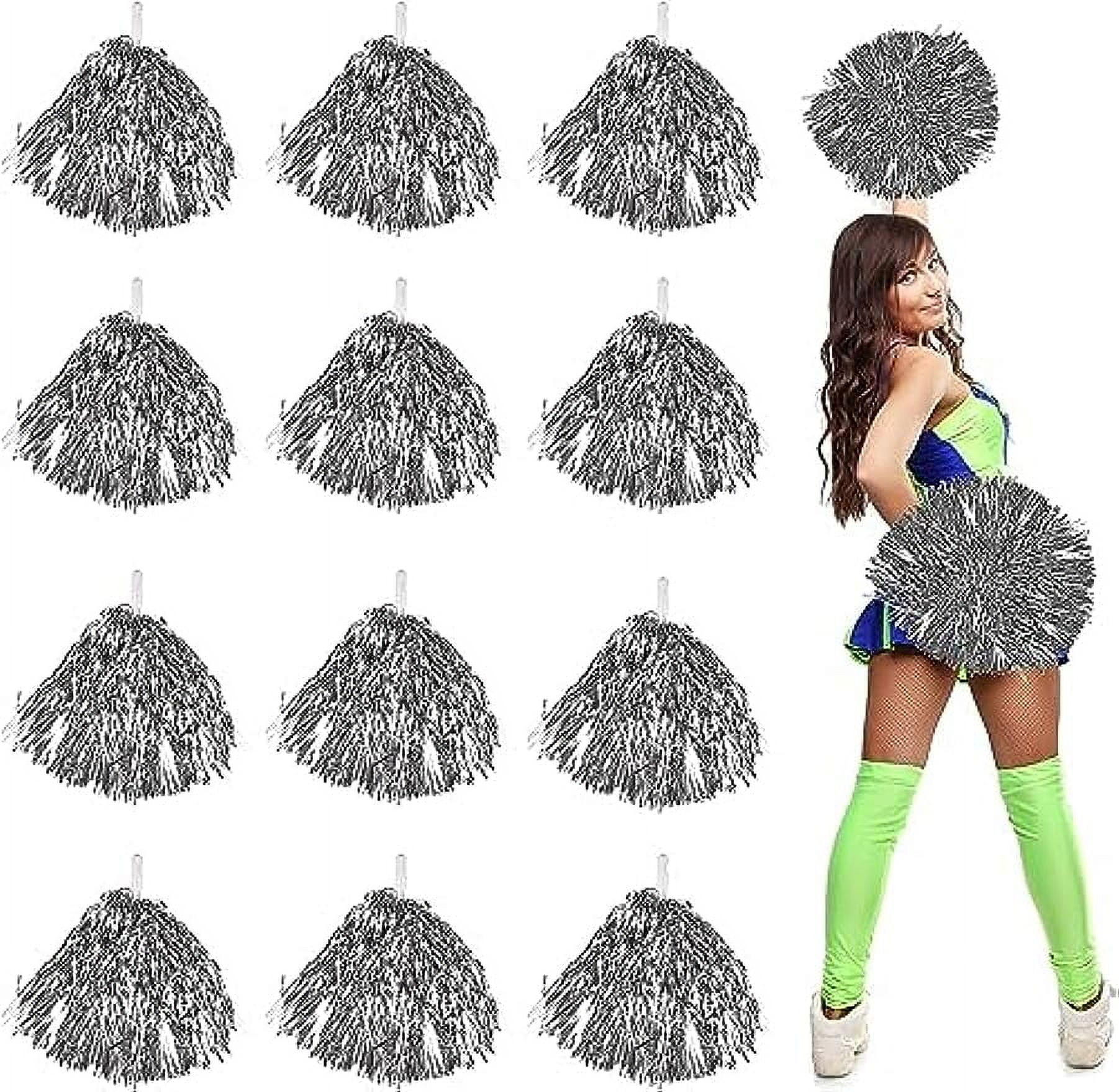 LINLIN 12 Pcs Cheerleading Pom Poms Dance Cheer Poms Metallic Foil Cheerleading Pom Poms Cheerleader Pompoms Cheer for Kids Adults Ball Dance Sports Team Spirit Cheering Fancy Dress Night Party