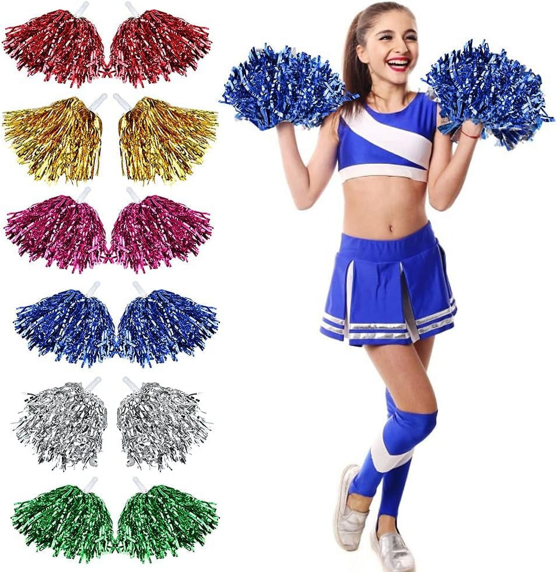 LINLIN 12 Pcs Cheerleading Pom Poms Plastic Cheerleader Pompoms Premium Metallic Pom Poms Set Cheering Hand Flowers Handle Dance Pom Poms Cheering Squad Pompoms for Football Basketball Cheers