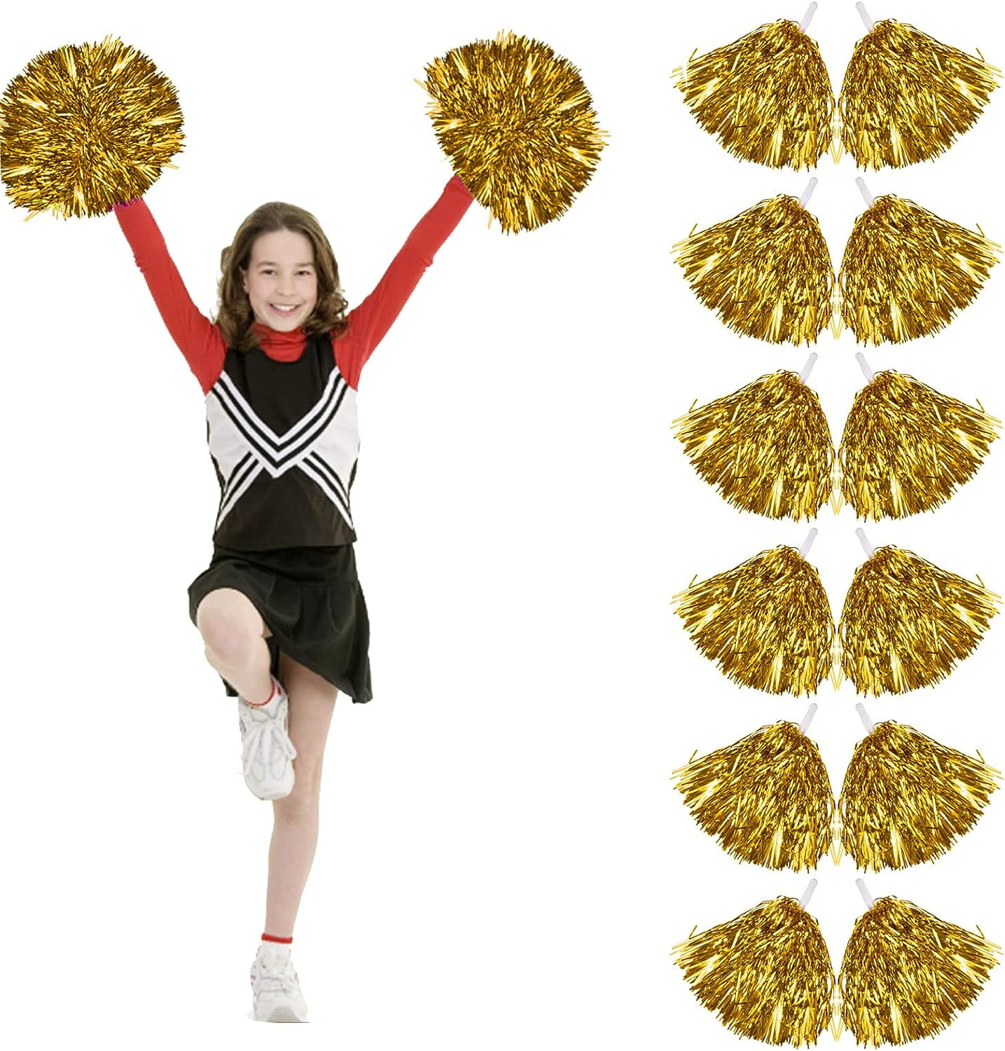 LINLIN 12Pcs Cheerleading Pom Poms Dance Cheer Poms Cheerleader Pompoms Cheer for Kids Adults Ball Dance Sports Team Spirit Cheering Fancy Dress Night Party