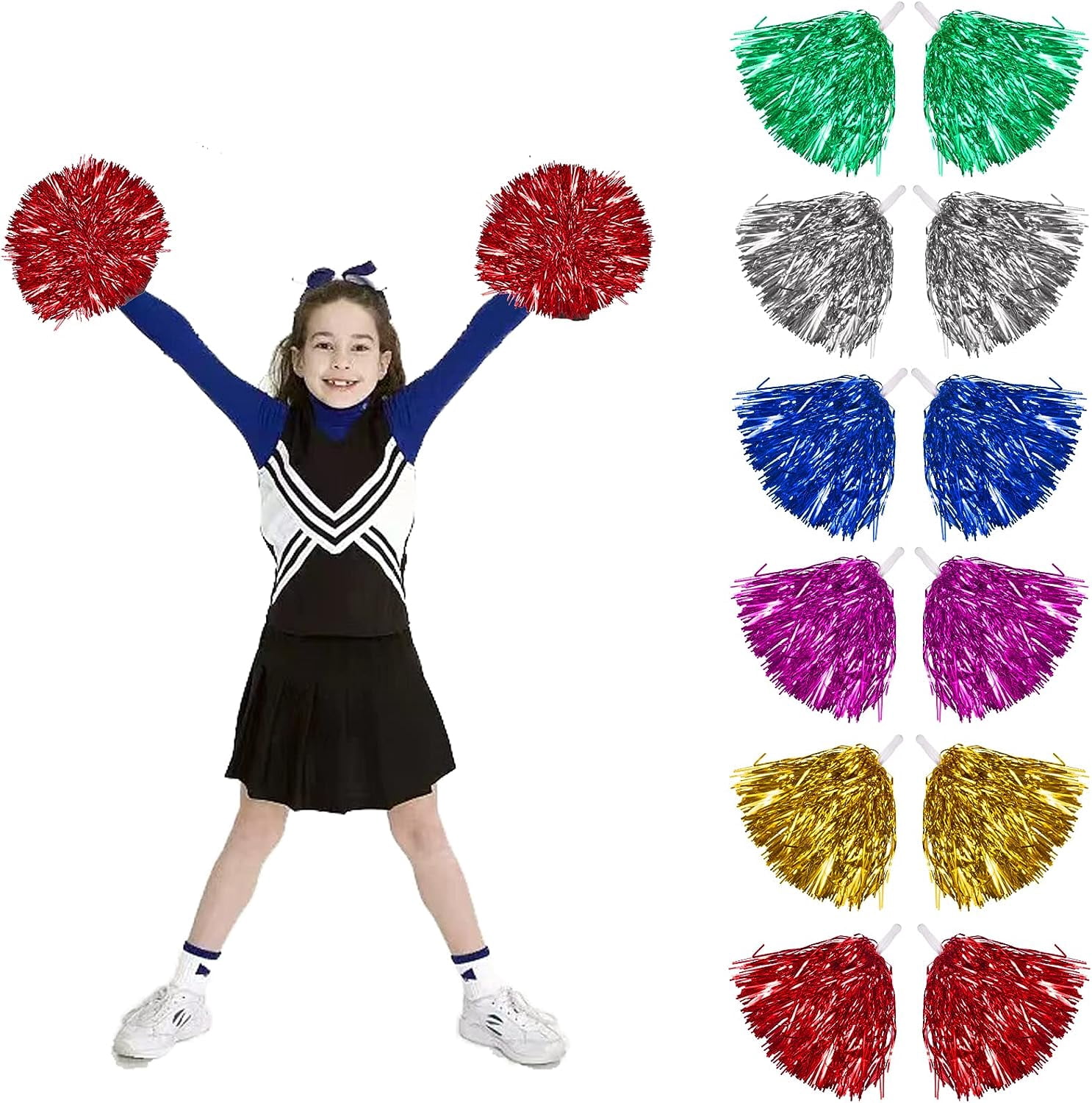 LINLIN 12Pcs Cheerleading Pom Poms Dance Cheer Poms Cheerleader Pompoms Cheer for Kids Adults Ball Dance Sports Team Spirit Cheering Fancy Dress Night Party