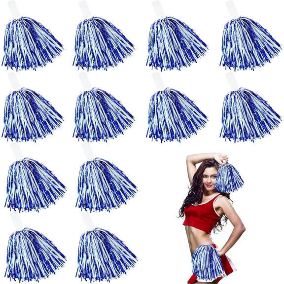 LINLIN 12Pcs Handheld Cheerleading Pom Poms, Metallic Foil Cheerleader Pompoms Hand Flowers for Team Spirit Sports Games Dance Party - Durable & Lightweight