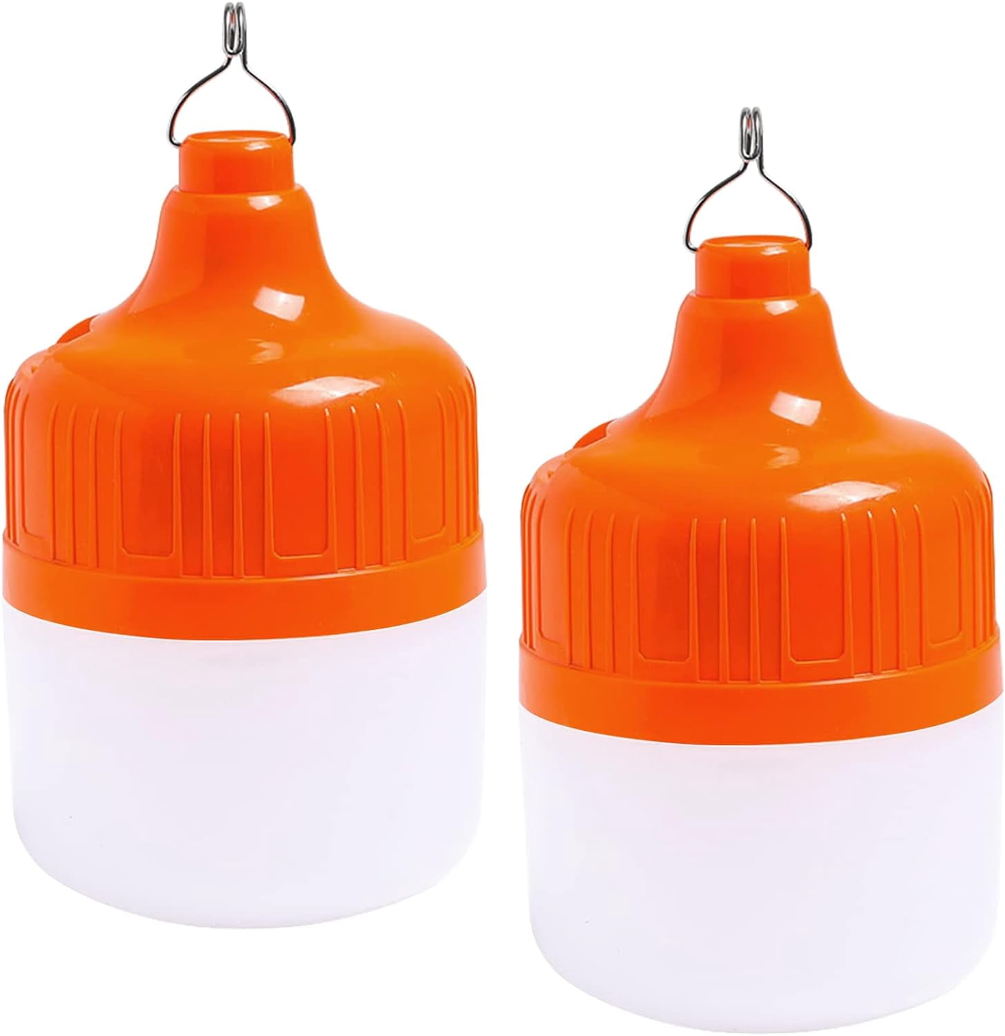 LINLIN 2 Pack Camping Lantern, 500 Lumen LED USB Rechargeable Camping Light 2 Modes Outdoor Work Light Bulb, Waterproof Camping Lamp Tent Light for Emergency Hiking Fishing(Orange)