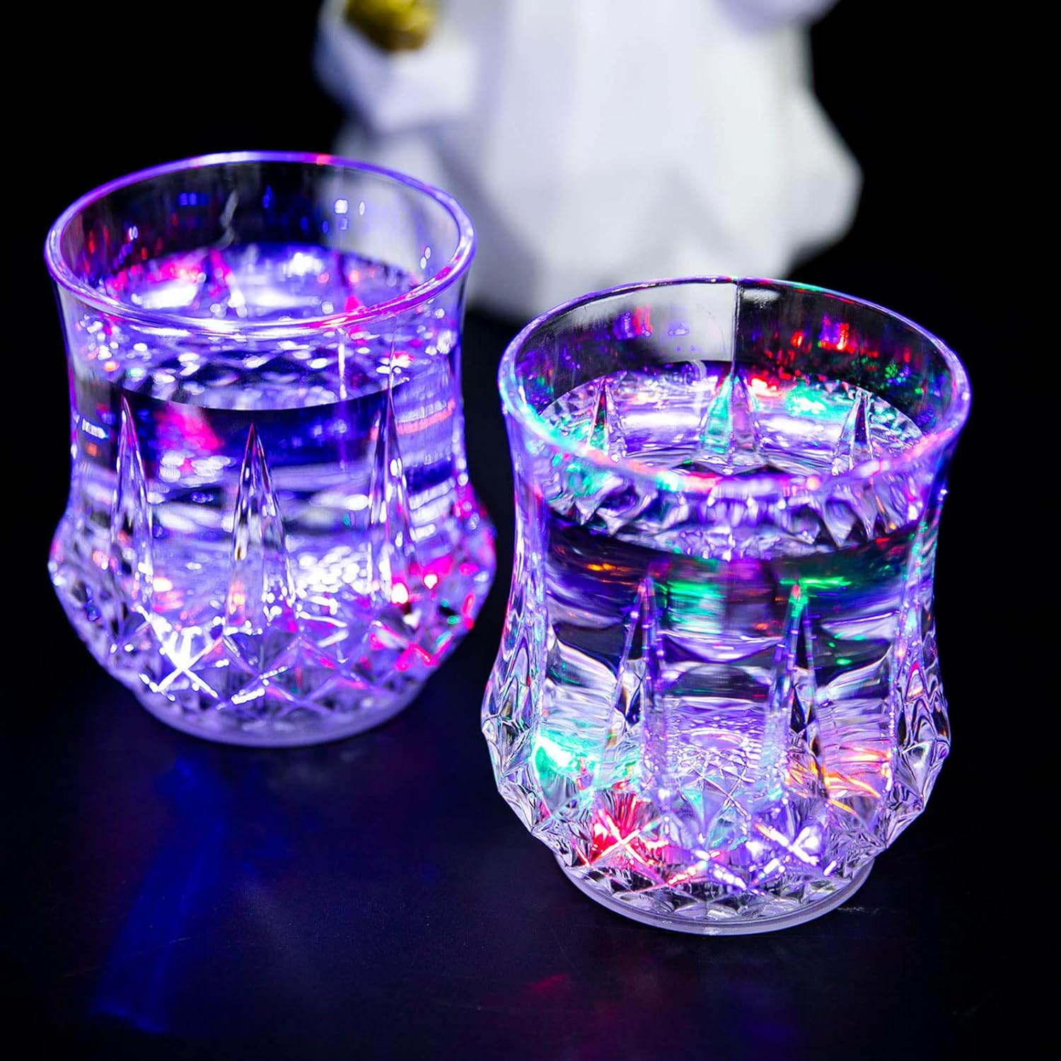 LINLIN 2 Pack Flash Light Up Cups,Crystal Drinking Glasses LED Light Up