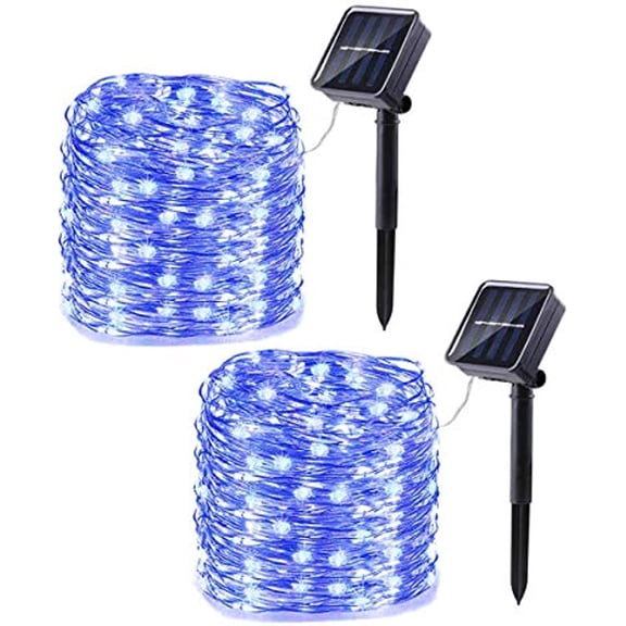 LINLIN 2 Pack Solar Copper String Lights, 33ft 100LED 8 Modes Solar Fairy Lights,Waterproof Copper Wire Lights for Patio Lawn Garden Gate Yard Party Wedding Christmas Decoration