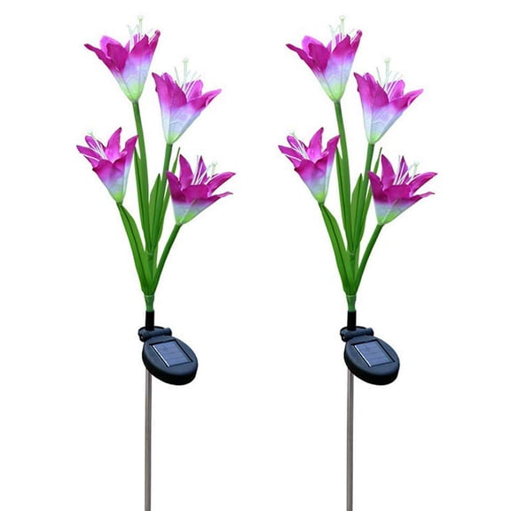 LINLIN 2 Pack Solar Flower Stake Lights Outdoor,Multicolor Changing LED Solar Lily Flowers Landscape Night Lighting Light for Wedding Party Path Walkway Lawn Garden Pond Decoraions