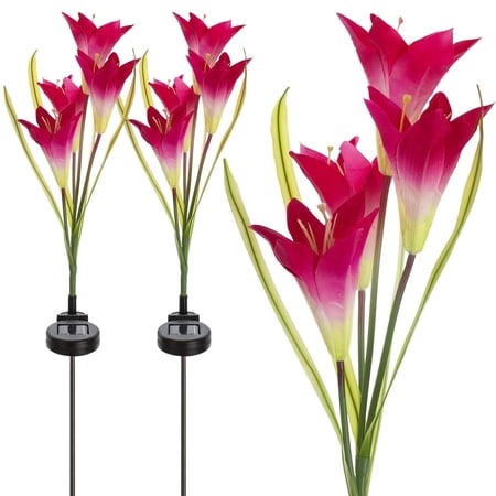 LINLIN 2 Pack Solar Flower Stake Lights Outdoor,Multicolor Changing LED Solar Lily Flowers Landscape Night Lighting Light for Wedding Party Path Walkway Lawn Garden Pond Decoraions