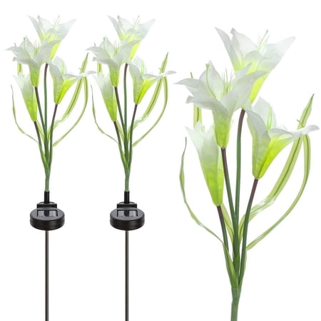 LINLIN 2 Pack Solar Flower Stake Lights Outdoor,Multicolor Changing LED Solar Lily Flowers Landscape Night Lighting Light for Wedding Party Path Walkway Lawn Garden Pond Decoraions