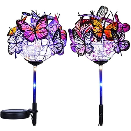 LINLIN 2 PackSolar Garden Stake Lights,Butterfly Ball Decorative Lights Outdoor Waterproof Solar Powered Landscape Lights for Yard/Patio/Walkway/Pathway /Path Light