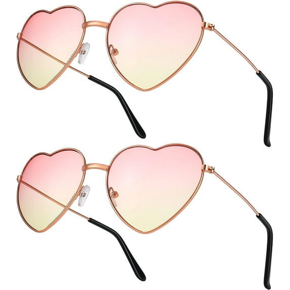 LINLIN 2 Pairs Hippie Specs Glasses, Retro Heart Shaped Sunglasses 60's 70's Style Heart Glasses Festival Accessories for Hippie Fancy Dress Accessory