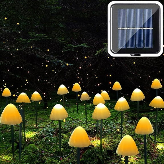 LINLIN 20 LED Solar Garden Lights, 8 Modes, 5M/16.4 Ft Mushroom Pathway Outdoor Landscape Stake Lights, Waterproof Ground Lamps for Yard, lawns, Wedding Party Decoration, Warm White