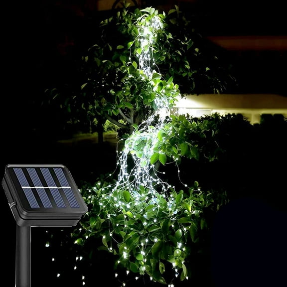 LINLIN 200LED Waterfall-Shaped Flashing Fairy Lights, Solar Energy 8 Modes 10 Strands Waterproof Starry Sky Rattan String Lights, Used for Terrace Garden Christmas Decoration