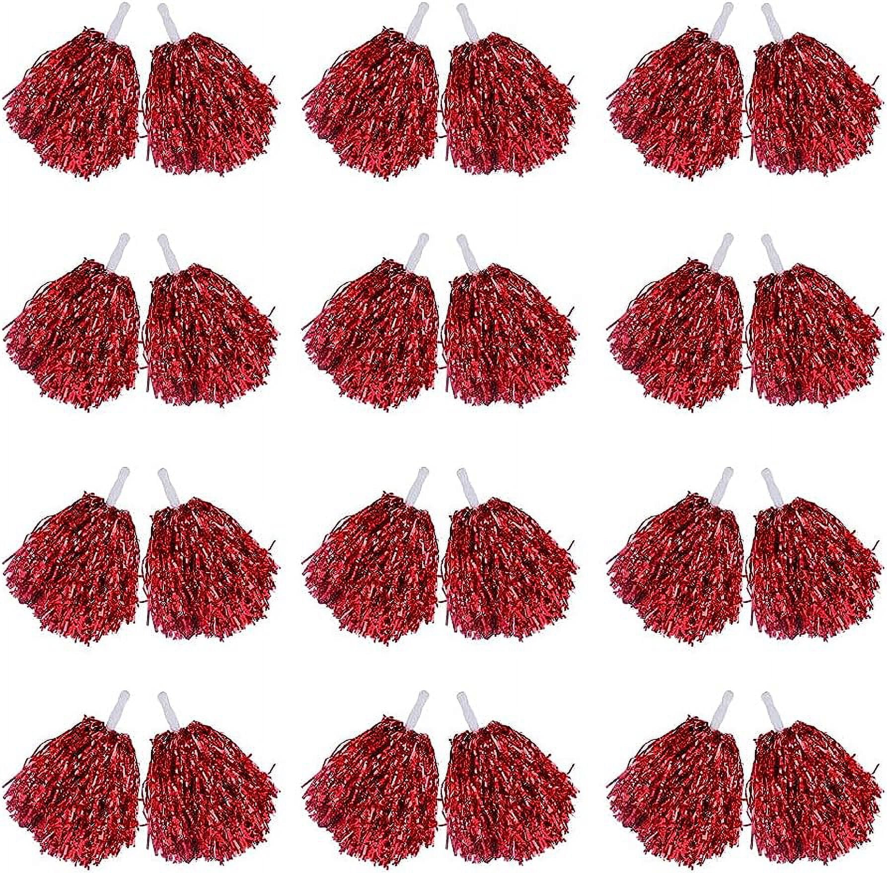 LINLIN 24Pcs Cheerleading Cheerleader Pom Poms, Metallic Foil Cheer Pom, Poms with Plastic Handle for Adults Kids Cheerleaders Party Red