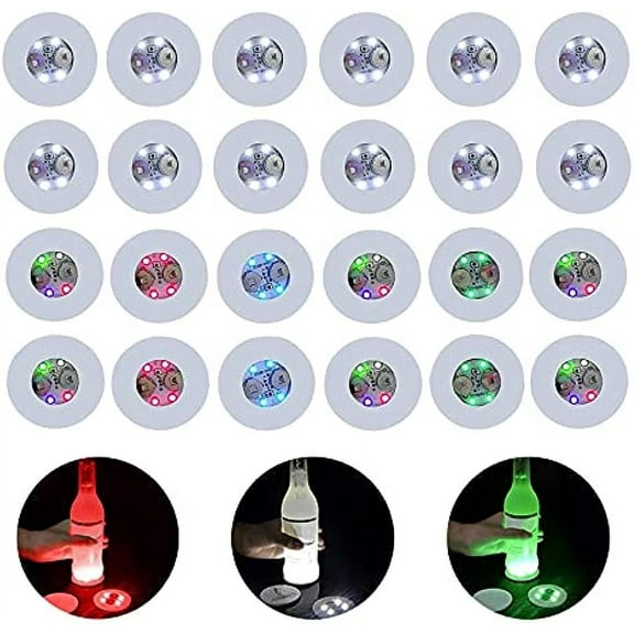 LINLIN 24Pcs LED Cup Holder Lights, USB Charging LED Coasters, 3 Modes 7 Colors Luminescent Cup, Mat for Glass Drinking Cup, Atmosphere Light for Party Club Bar Supply(12 Multicolored+12 White)