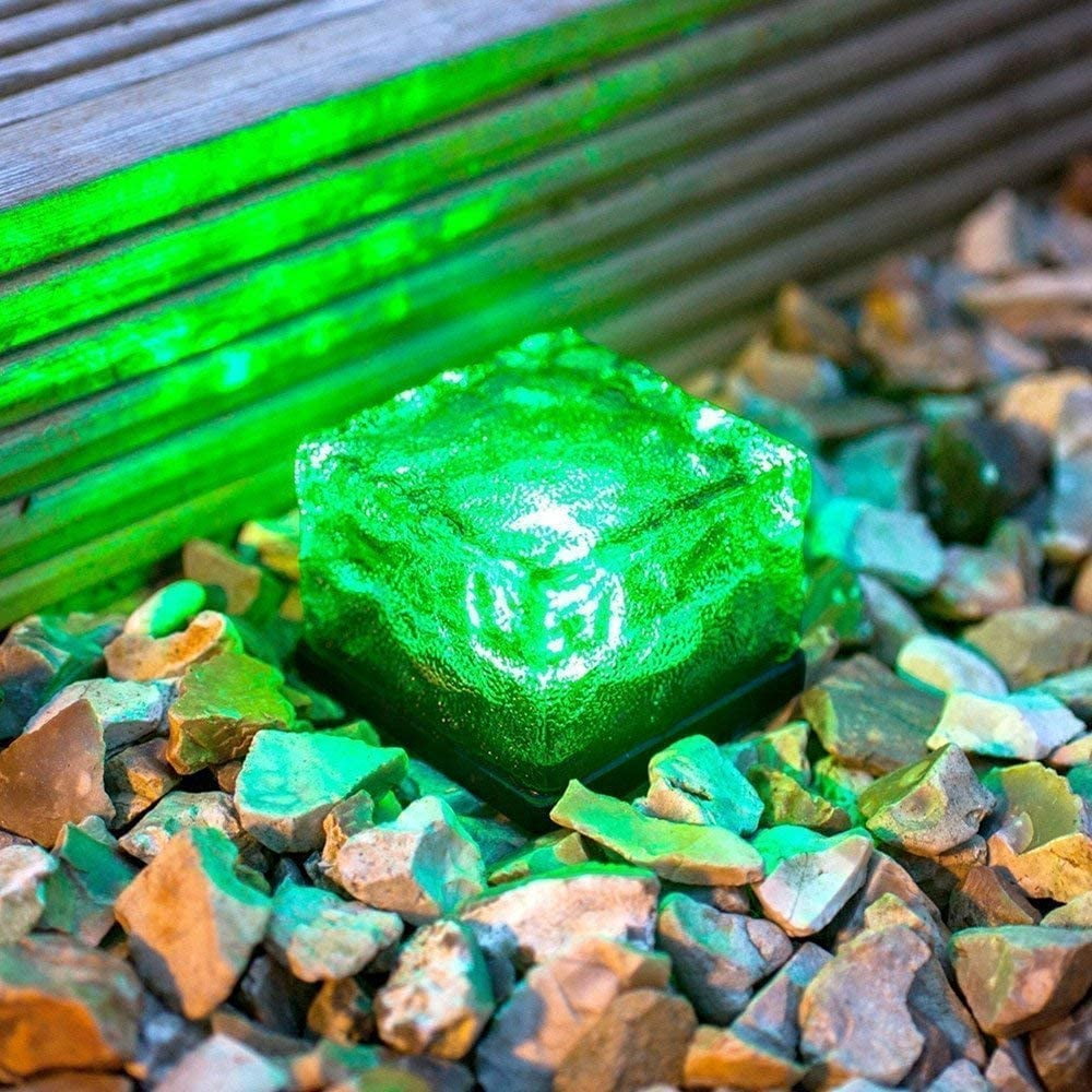 LINLIN 2Pack Solar Brick Light, 4LED Frosted Glass Ice Cube Solar