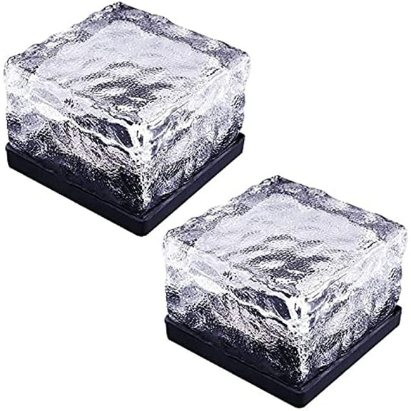 LINLIN 2Pack Solar Brick Light, 4LED Frosted Glass Ice Cube Solar Path Light,In-ground Buried Lights Landscape for Garden Courtyard Outdoor Decoration Waterproof