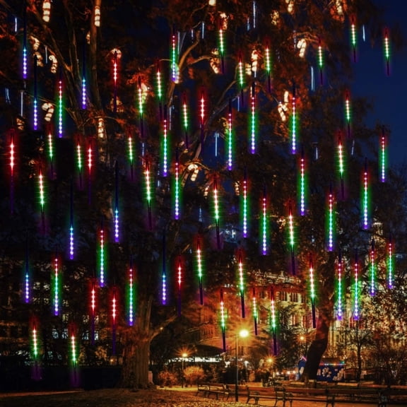 LINLIN 2pack Falling Raindrop Light, Waterproof Christmas String Lights 8 Tubes LED Meteor Shower Rain Lights 192LEDs Fairy Lights for Xmas Tree Garden Party Decor
